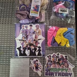 K-Pop Themed Birthday Party Supplies Set - Purple, Pink, Yellow, Blue